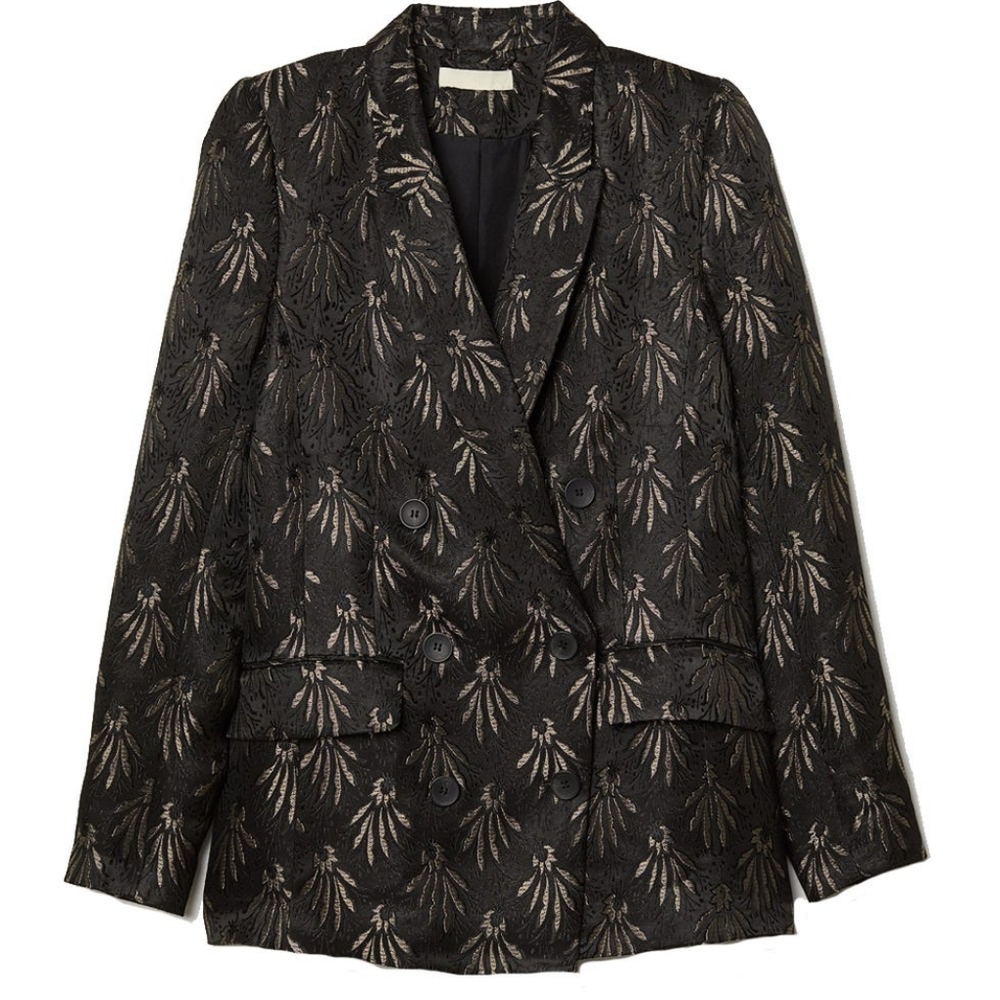 black and gold jacquard jacket blazer